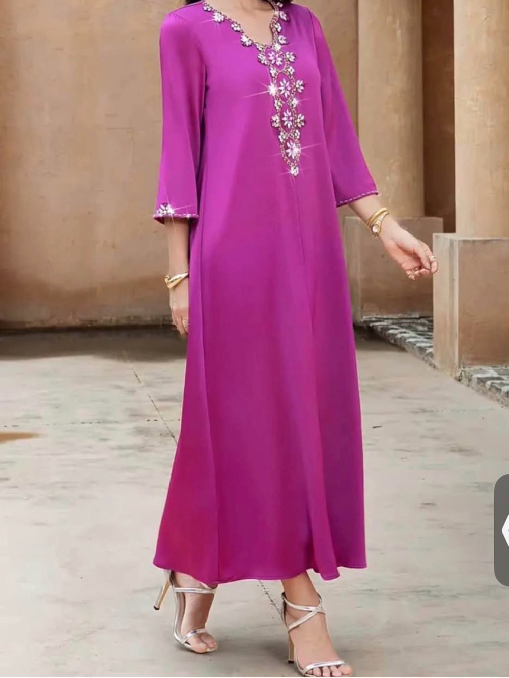 Elegant Embellished Purple Maxi Dress modest